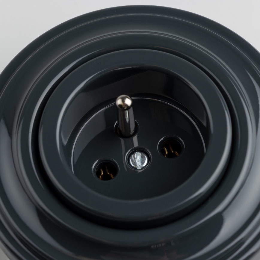 Reblig - Prise murale rétro avec cadre pour habitation, 230 V, finition anthracite