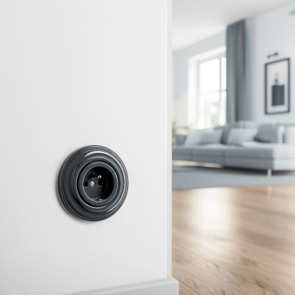 Reblig - Prise murale rétro avec cadre pour habitation, 230 V, finition anthracite