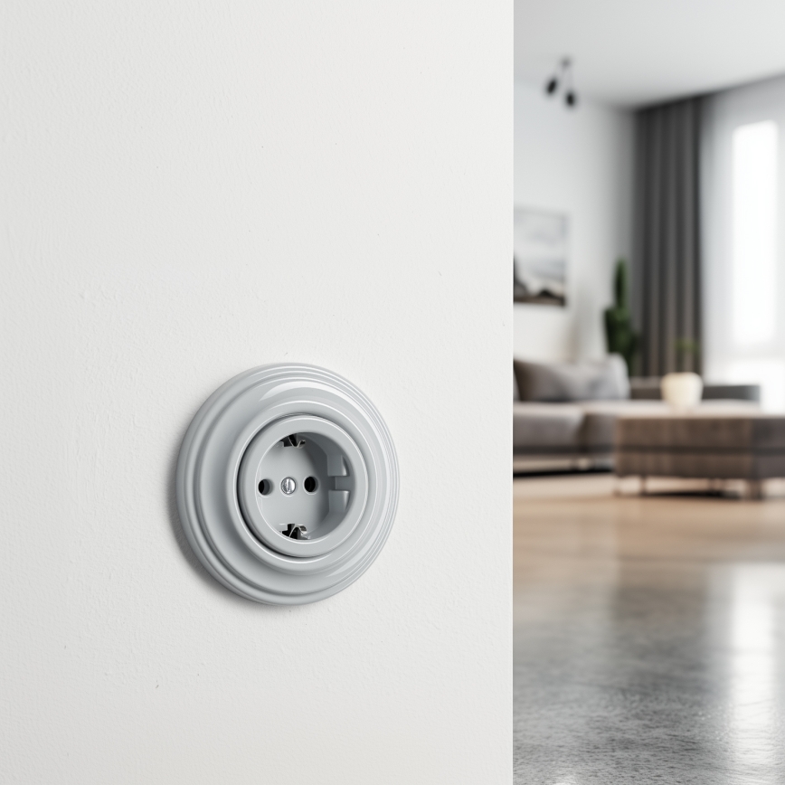 Reblig - Prise murale rétro avec cadre SCHUKO 230 V/16 A gris