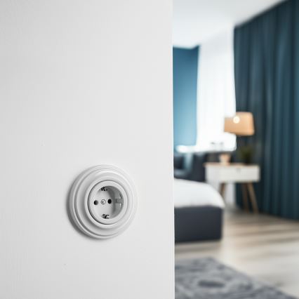 Reblig - Prise murale rétro avec cadre SCHUKO 230V/16A blanc neige