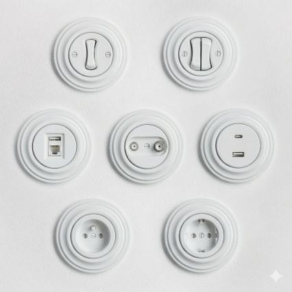 Reblig - Prise murale rétro avec cadre SCHUKO 230V/16A blanc neige