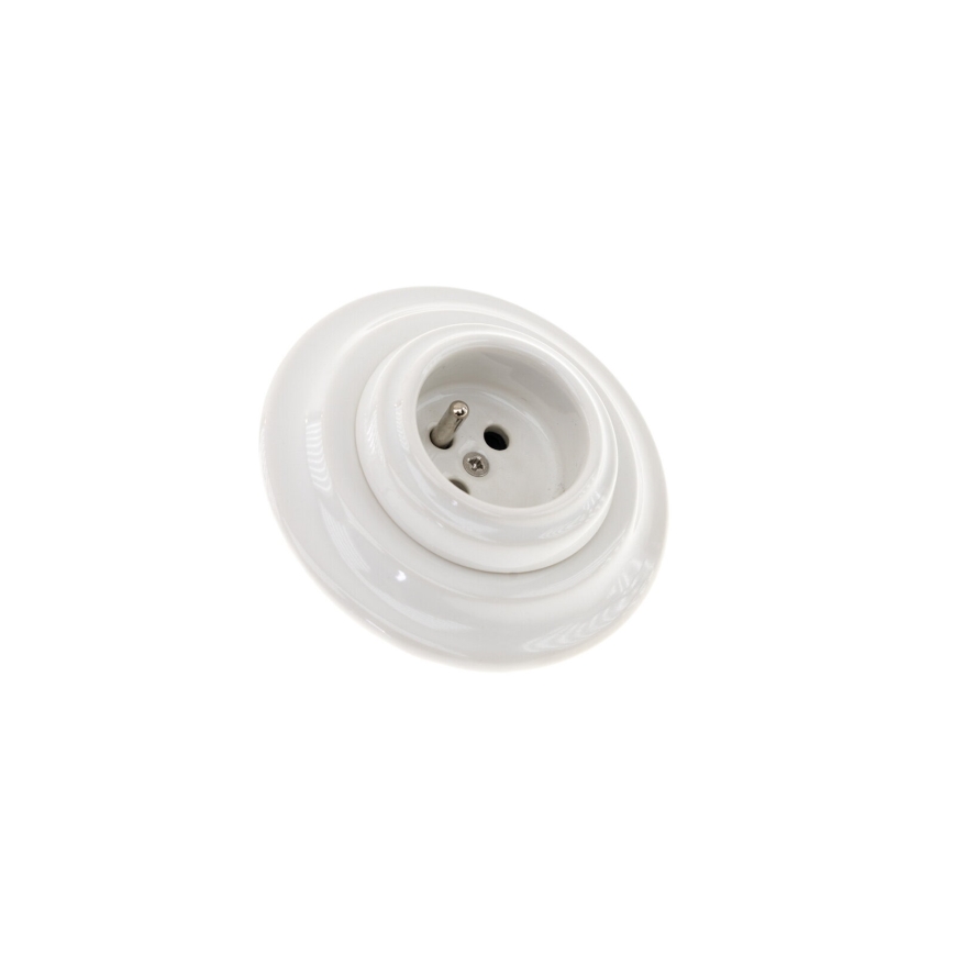Reblig - Prise murale rétro en porcelaine avec cadre 250V/16A blanche
