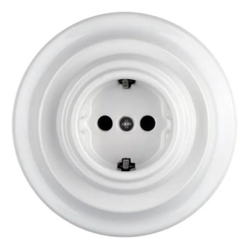 Reblig - Prise murale rétro en porcelaine blanche avec cadre SCHUKO 250V/16A