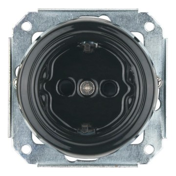Reblig - Prise murale rétro en porcelaine sans cadre SCHUKO 250V/16A noire