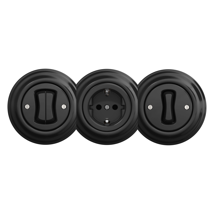 Reblig - Prise murale rétro sans cadre SCHUKO 230 V/16 A noire