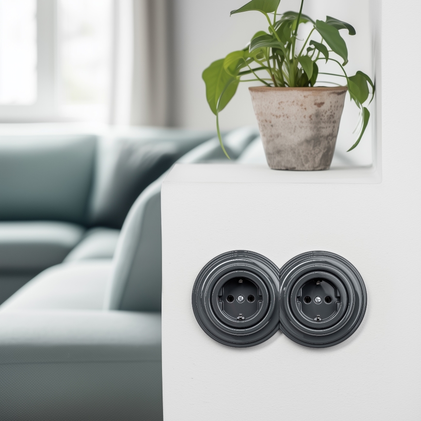 Reblig - Prise murale rétro sans cadre SCHUKO 230V/16A anthracite