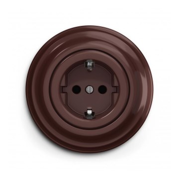 Reblig - Prise murale rétro Schuko 230V/16A avec enjoliveur, marron