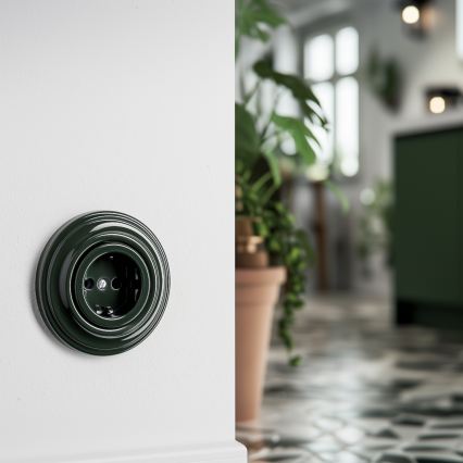 Reblig - Prise murale rétro SCHUKO 230V/16A sans cadre, verte