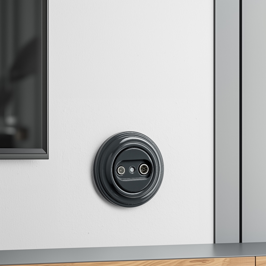 Reblig - Prise murale rétro TV+R (passante) avec cadre anthracite