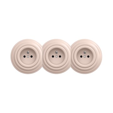 Reblig - Prise murale triple rétro avec cadre 230V vieux rose