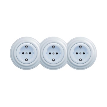 Reblig - Prise murale triple rétro avec cadre SCHUKO 230V bleue