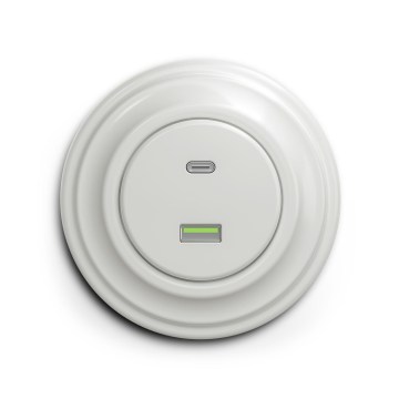 Reblig - Prise murale USB rétro A+C avec cadre en céramique, blanche