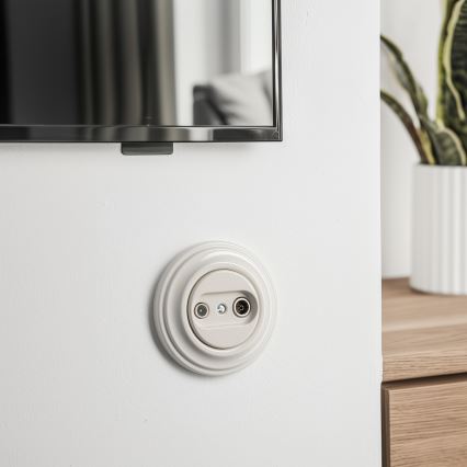Reblig - Prise terminale murale TV+R au style rétro, avec cadre, beige