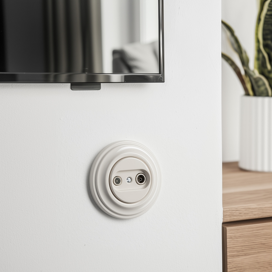 Reblig - Prise terminale murale TV+R au style rétro, avec cadre, beige