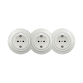 Reblig - Prise triple murale rétro avec cadre SCHUKO 230 V, céramique blanche