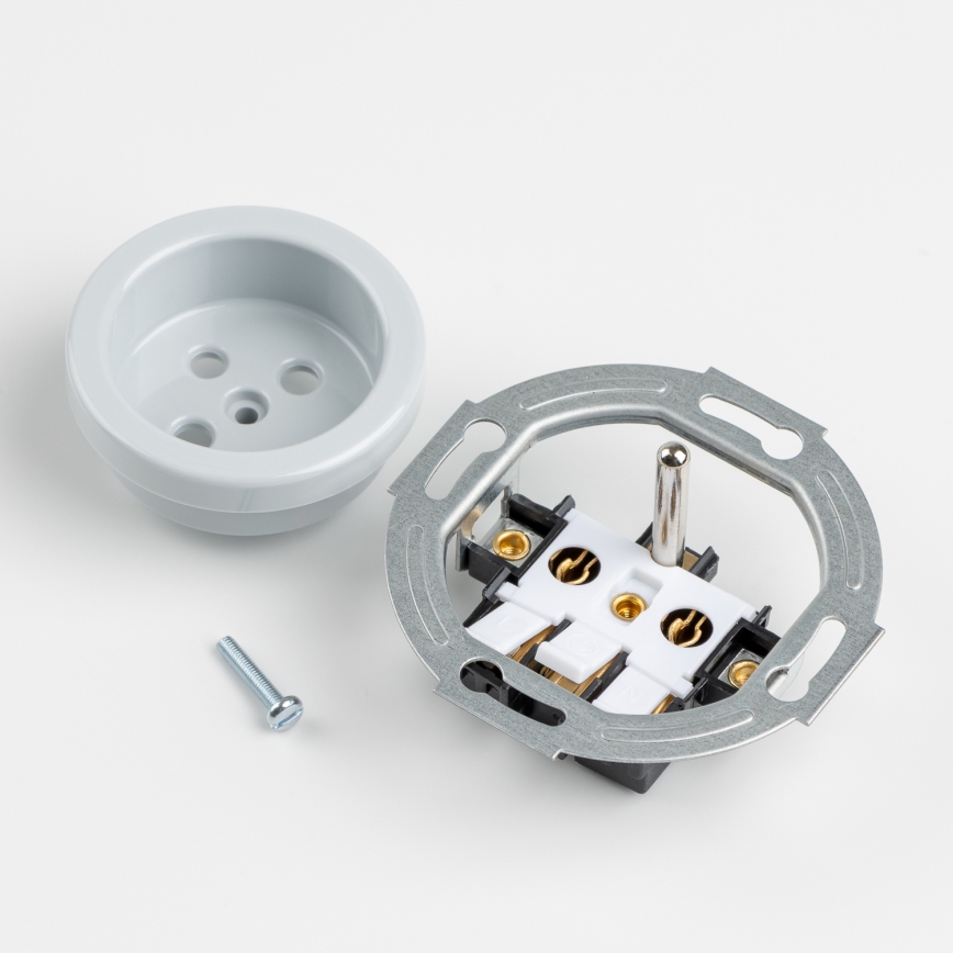 Reblig - Prise triple rétro domestique avec cadre, 230 V, grise