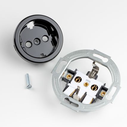 Reblig - Prise triple rétro domestique avec cadre SCHUKO 230 V, noire