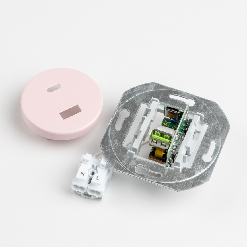 Reblig - Prise USB rétro A et C avec cadre, rose poudré