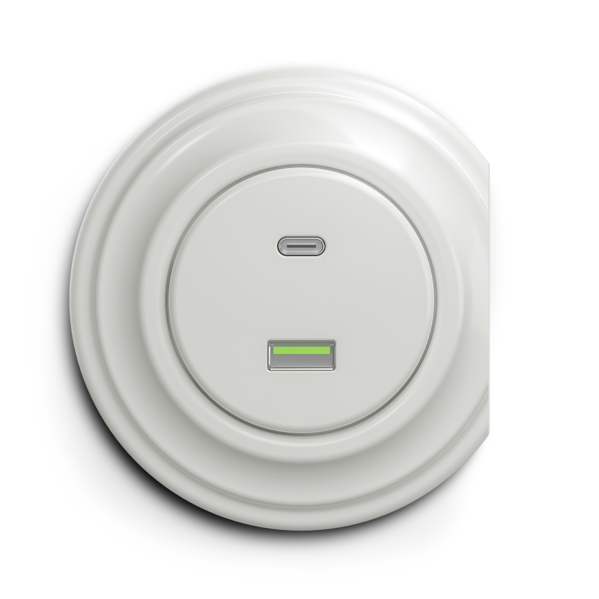 Reblig - Prise USB rétro A+C sans cadre en céramique blanche
