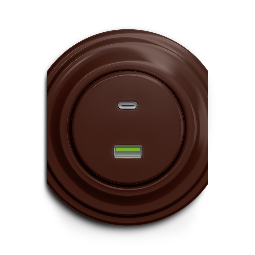 Reblig - Prise USB rétro A+C sans cadre, marron