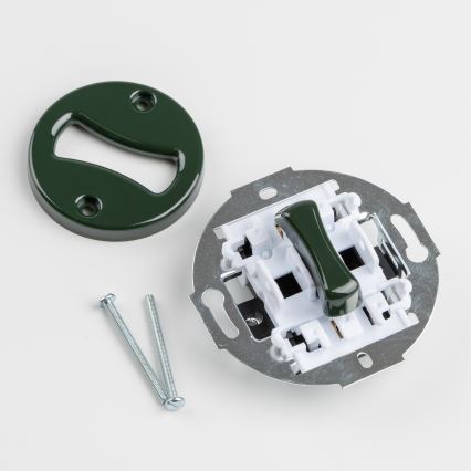 Reblig - Retro eenpolige schakelaar nr. 1 en 230V stopcontact met groen frame