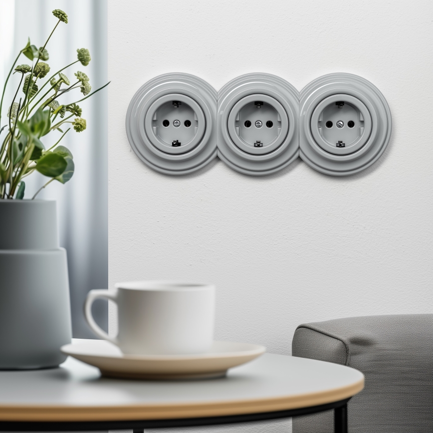 Reblig - Retro SCHUKO-stopcontact 230V/16A zonder afdekraam, grijs