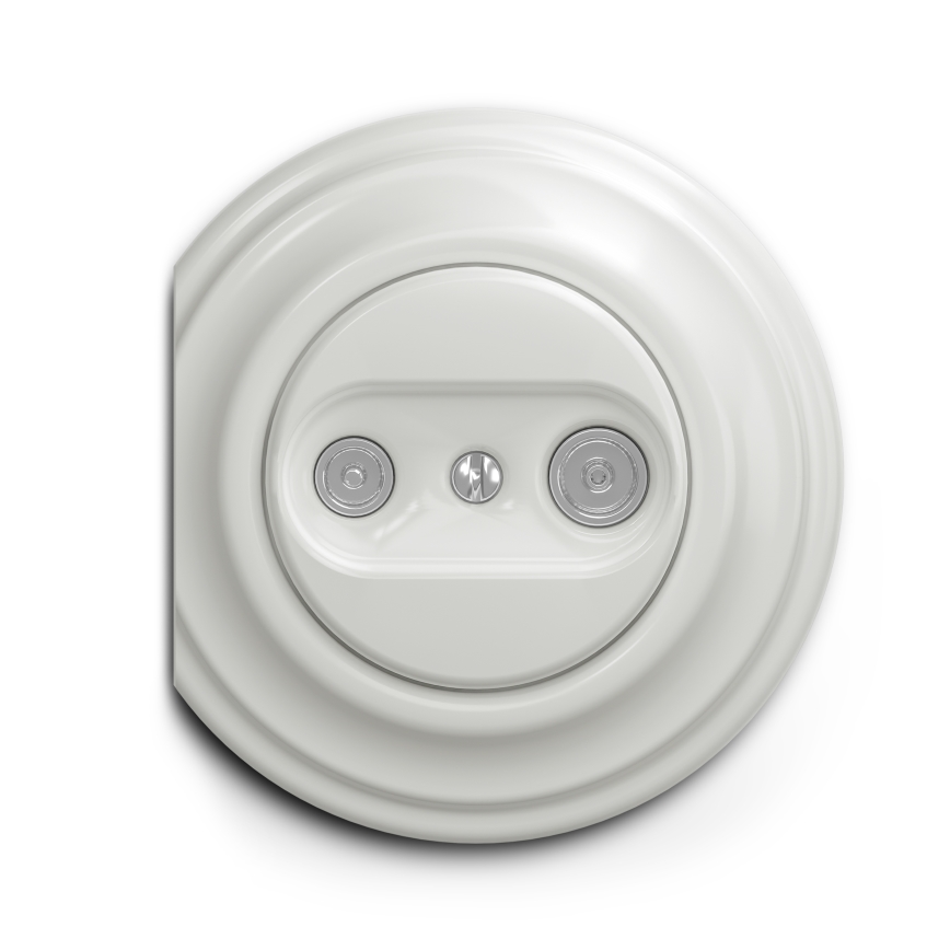 Reblig - Retro TV+R wandcontactdoos (doorverbonden) zonder afdekraam, keramisch wit