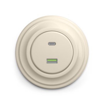 Reblig - Retro USB-stopcontact A+C met afdekraam, beige