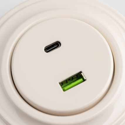 Reblig - Retro USB-stopcontact A+C met afdekraam, beige