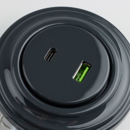 Reblig - Retro USB-stopcontact A+C met antraciet afdekraam