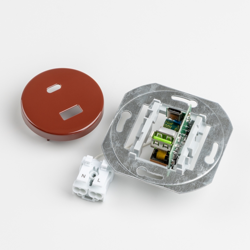 Reblig - Retro USB-stopcontact A+C met bruin frame