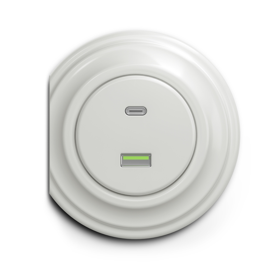 Reblig - Retro USB-stopcontact A+C, randloos, keramisch wit