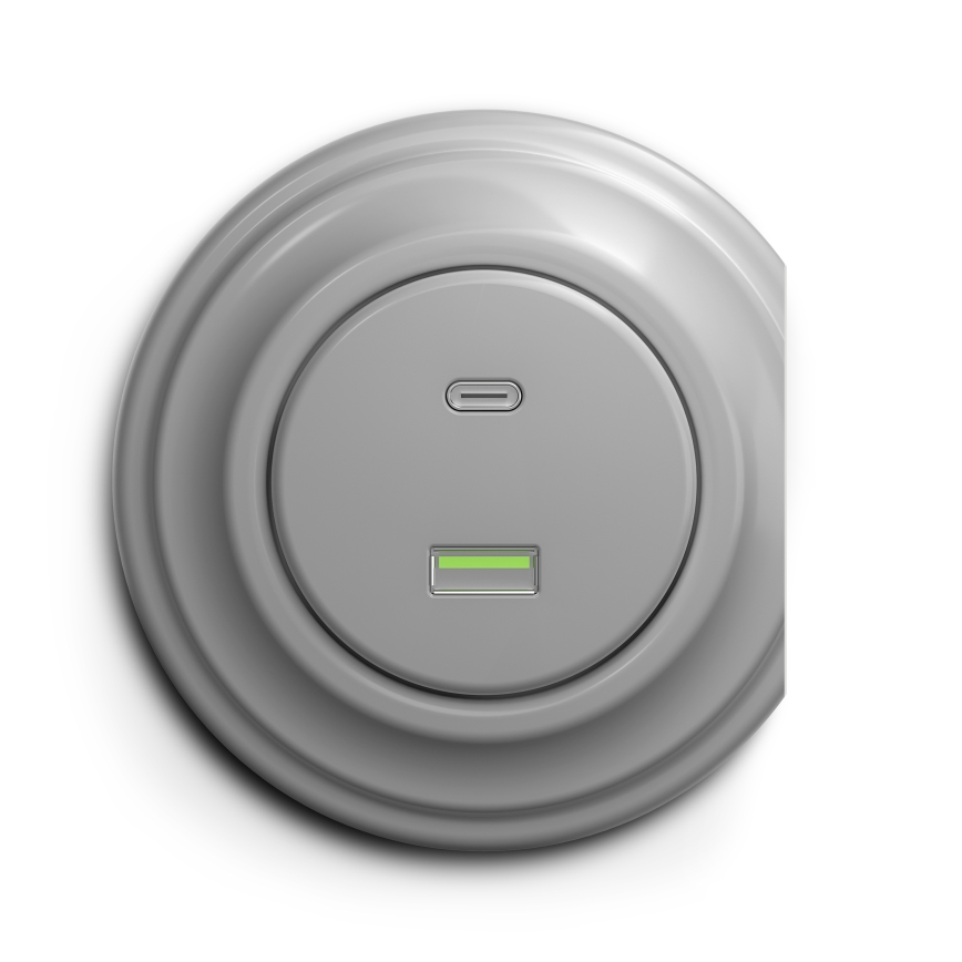 Reblig - Retro USB-stopcontact met USB-A en USB-C, randloos, grijs