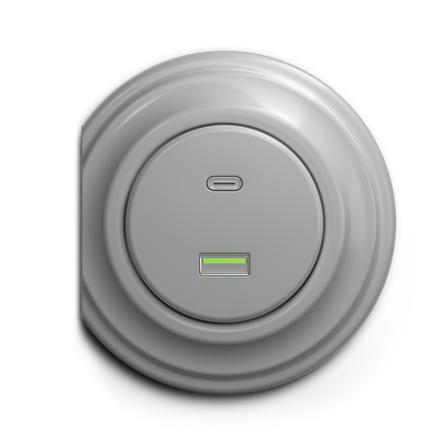 Reblig - Retro USB-stopcontact met USB-A en USB-C, randloos, grijs