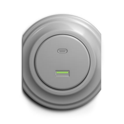 Reblig - Retro USB-stopcontact met USB-A en USB-C, randloos, grijs