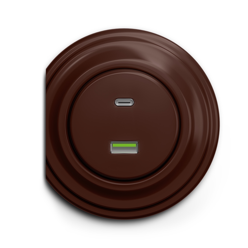 Reblig - Retro USB-stopcontact (USB-A en USB-C) zonder afdekraam, bruin