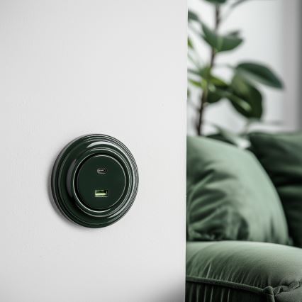 Reblig - Retro USB-wandcontactdoos A+C met afdekraam, groen