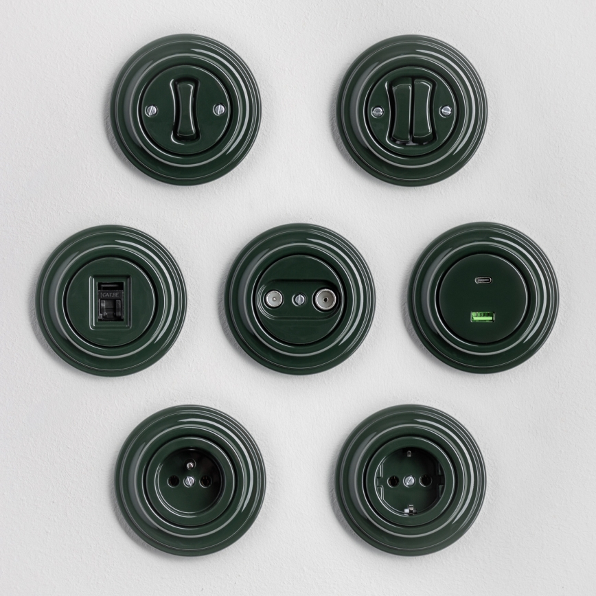 Reblig - Retro USB-wandcontactdoos A+C met afdekraam, groen