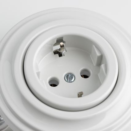 Reblig - Retro wandcontactdoos met afdekraam SCHUKO 230V/16A keramisch wit