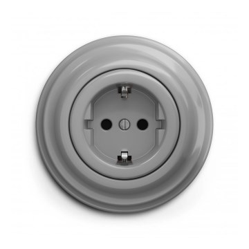 Reblig - Retro wandcontactdoos met afdekraam, Schuko-aansluiting 230V/16A, grijs