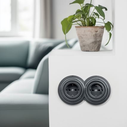 Reblig - Retro wandcontactdoos SCHUKO zonder afdekraam 230V/16A antraciet