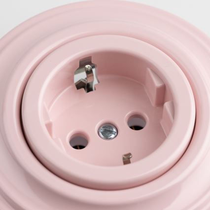 Reblig - Retro wandcontactdoos voor huishoudelijk gebruik met frame SCHUKO 230V/16A, oudroze