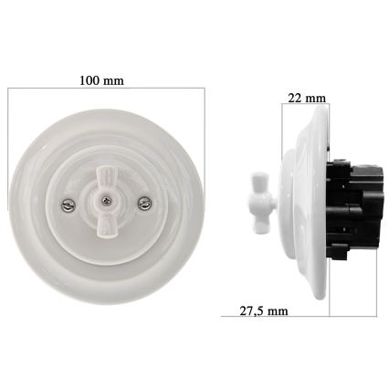 Reblig - Variateur rotatif rétro en porcelaine avec cadre 250V/10A blanc