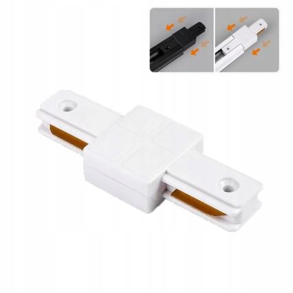 Rechte 1-fase connector voor armaturen in een railsysteem, wit