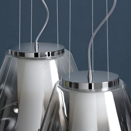 Redo 01-1139 - Hanglamp aan kabel FUSION 1xE27/42W/230V Ø 30 cm glanzend chroom/gerookt glas