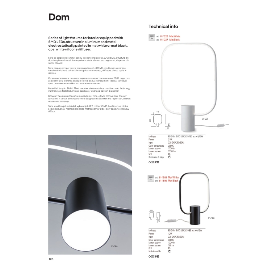 Redo 01-1227 - LED dimbare bureaulamp DOM LED/21W/230V zwart