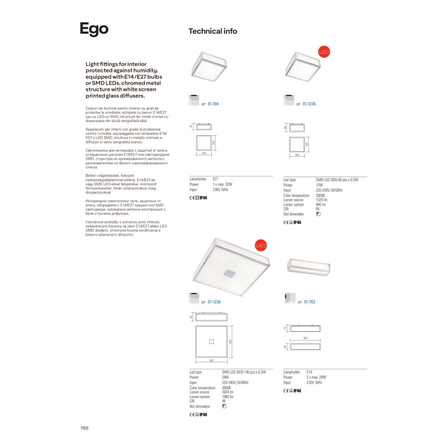 Redo 01-1236 - Plafonnier LED pour salle de bains EGO LED/12W/230V IP44 chrome brillant