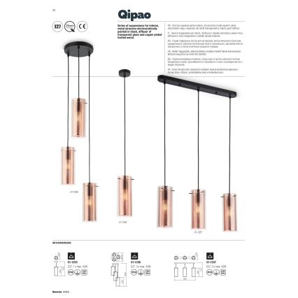 Redo 01-1257 - Hanglamp aan kabel QIPAO 3xE27/42W/230V