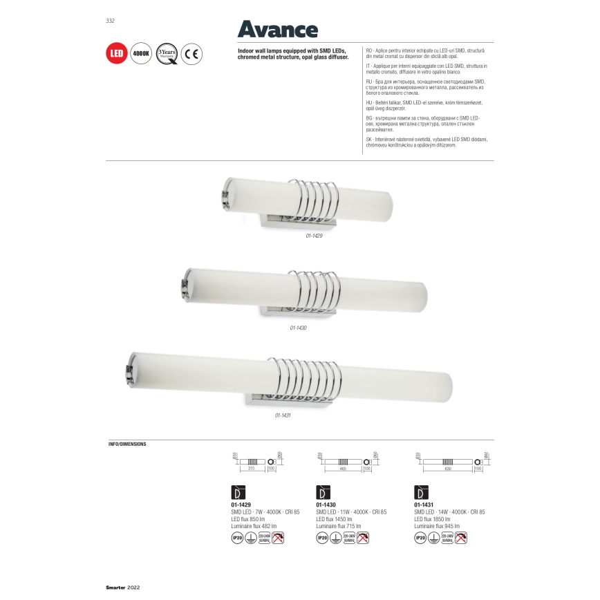 Redo 01-1431 - LED wand verlichting AVANCE LED/14W/230V 63 cm wit