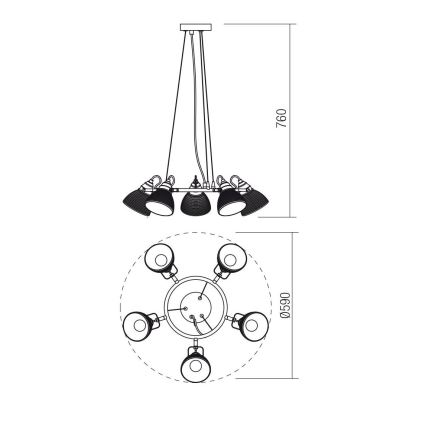 Redo 01-1451 - Hanglamp aan kabel RIDGE 5xE27/60W/230V